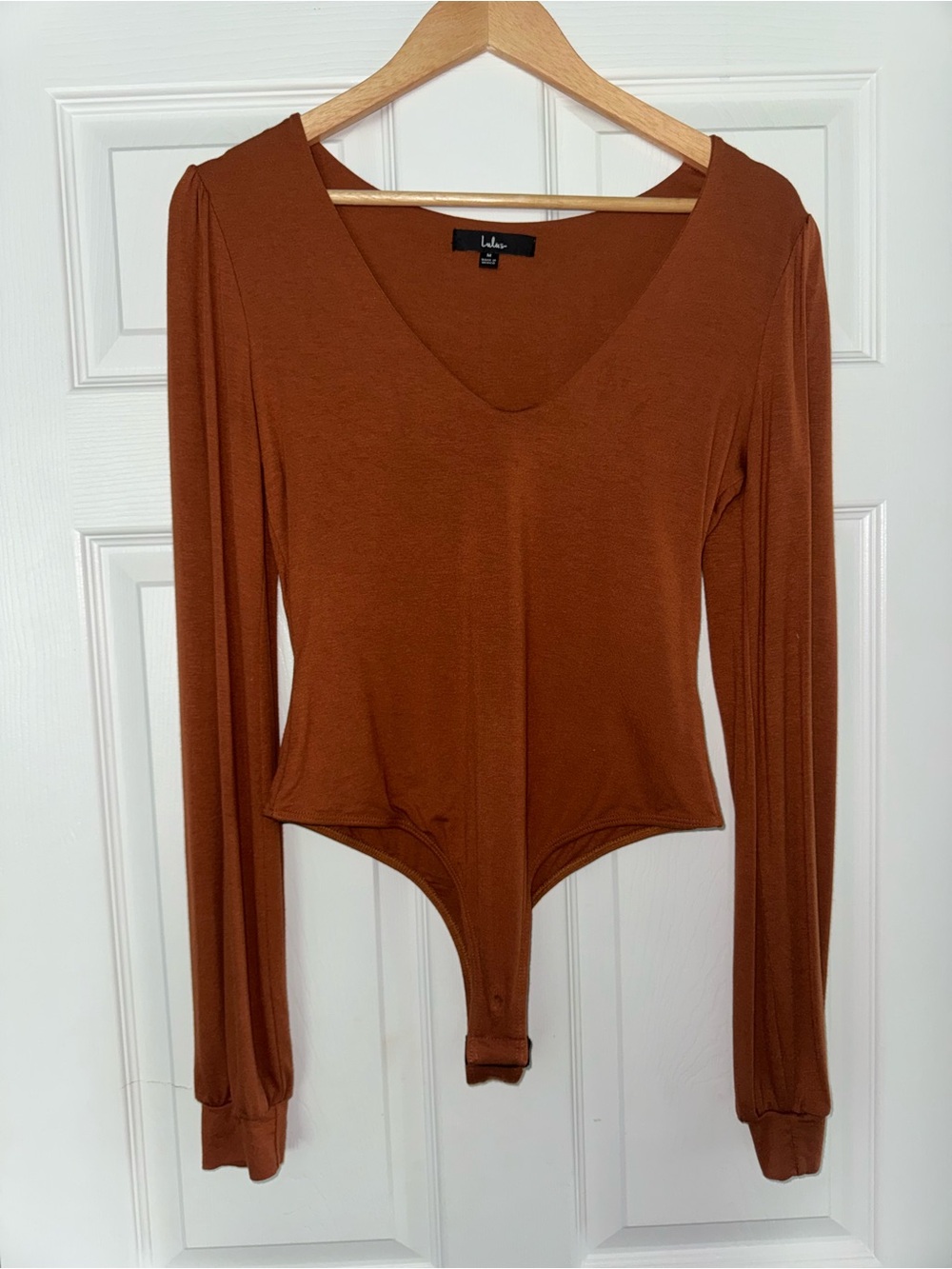 Lulu's Rust Brown Long-Sleeve V-Neck Bodysuit